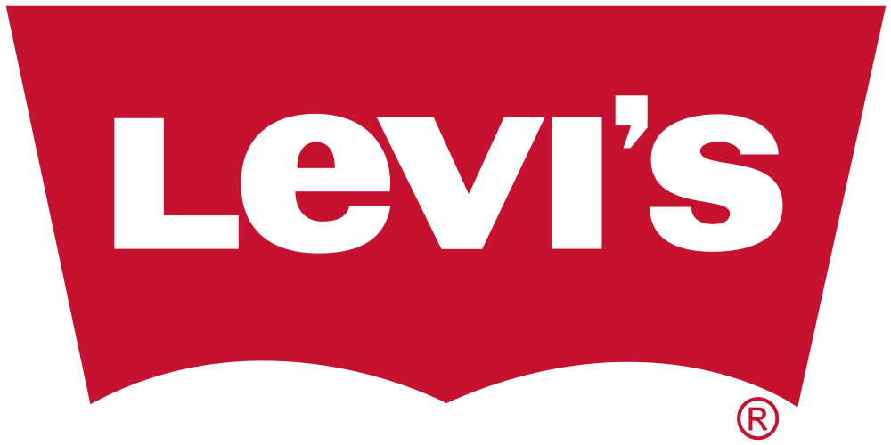 Logo Levi's chữ trắng nền đỏ hình dạng như biểu tượng chiếc nơ