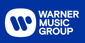 Logo Warner Music Group chữ trắng trên nền xanh dương