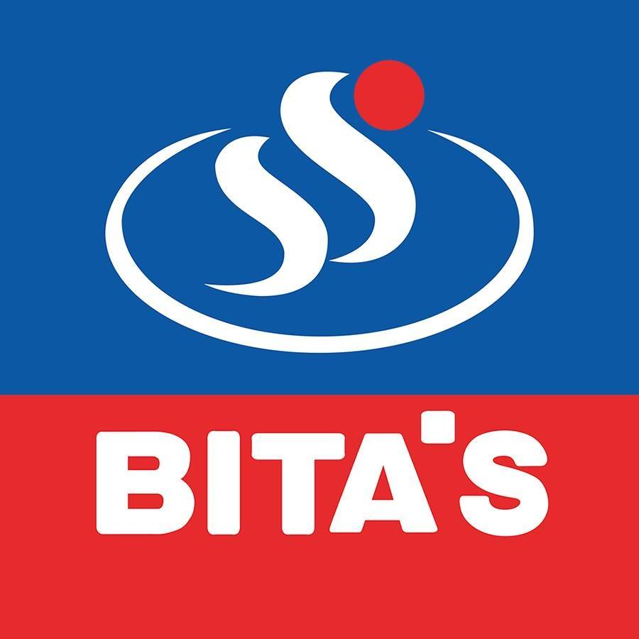 Logo Bitas chữ trắng trên nền xanh dương hình giọt nước