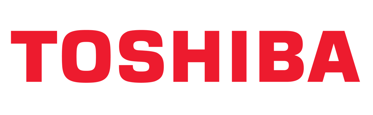 Logo Toshiba chữ đỏ font to, chữ thường nghiêng sang phải
