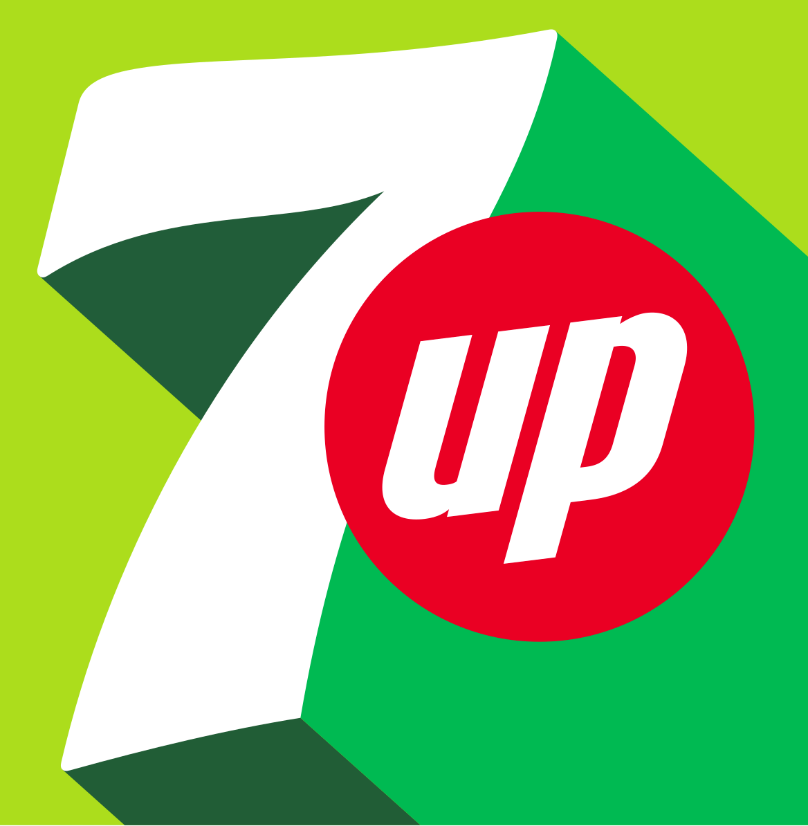 Logo 7up nền trắng chữ xanh lá và đỏ theo kiểu 7 số chạy đứng